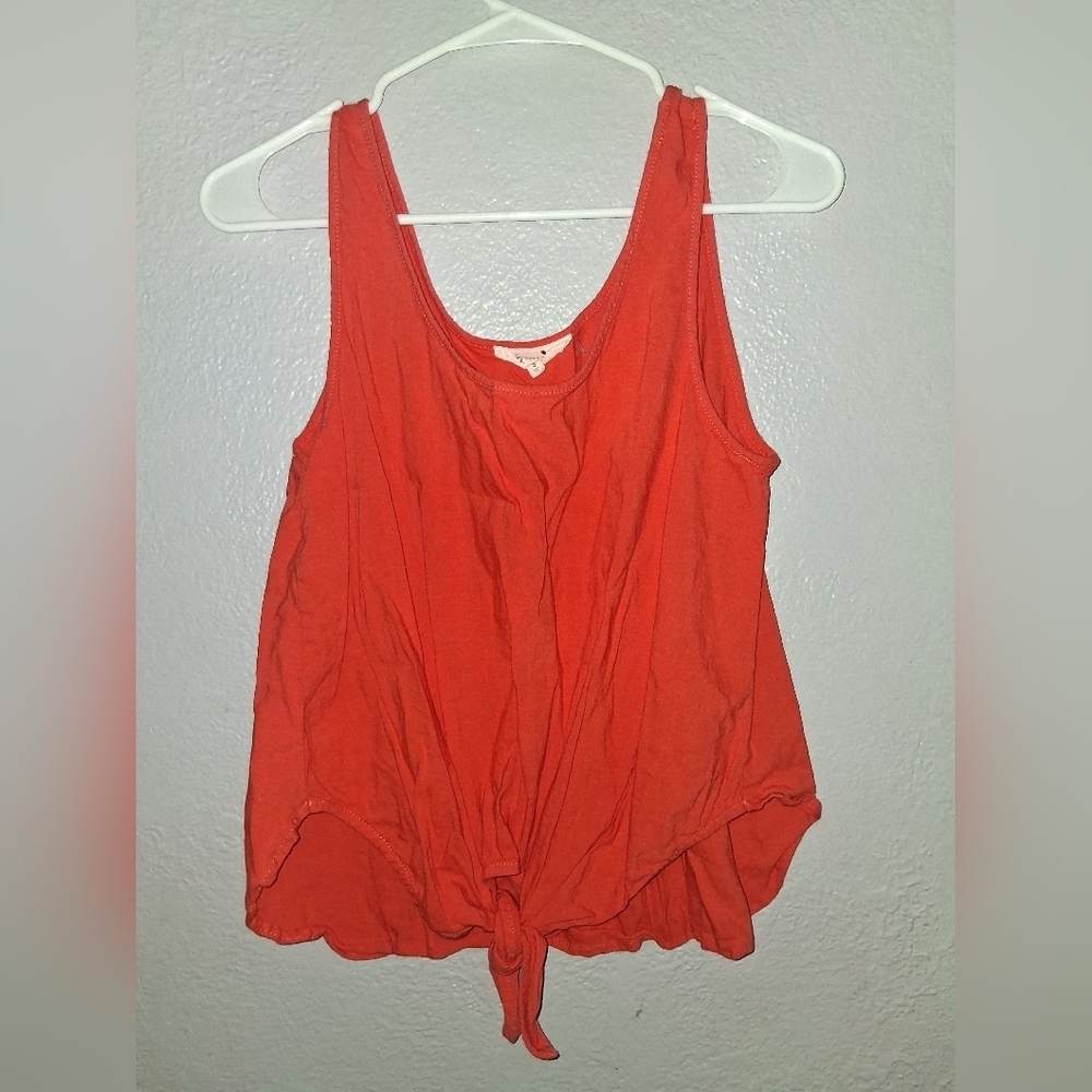 Lou & Grey Linen Blend Poppy Orange Sleeveless Tie Waist Tank S